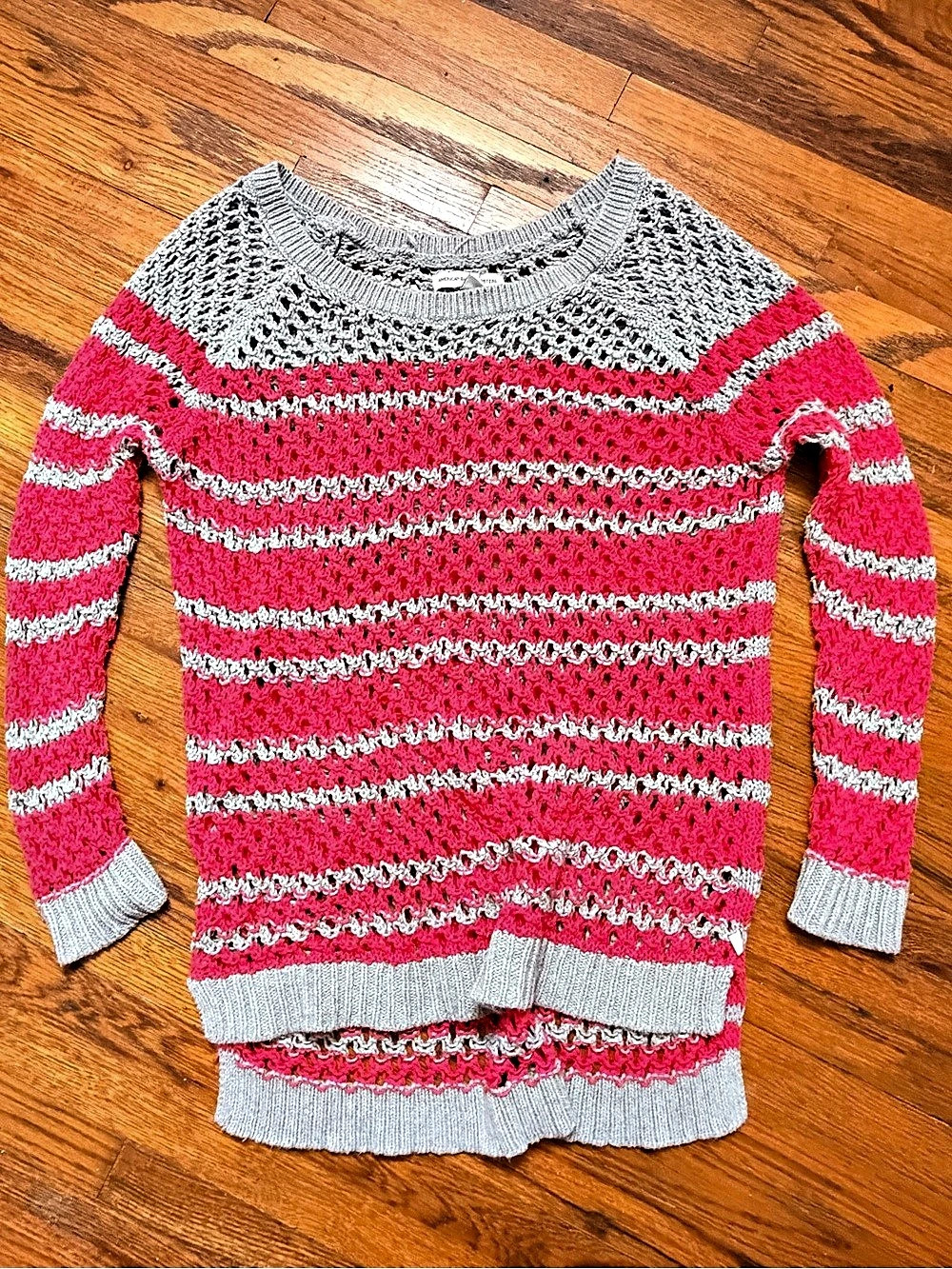 American Eagle Outfitters Striped Crewneck Sweater in Pink & Gray Size XS